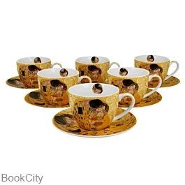 تصویر  Six Cups with Saucers THE KISS ECRU inspired by Klimt 5483